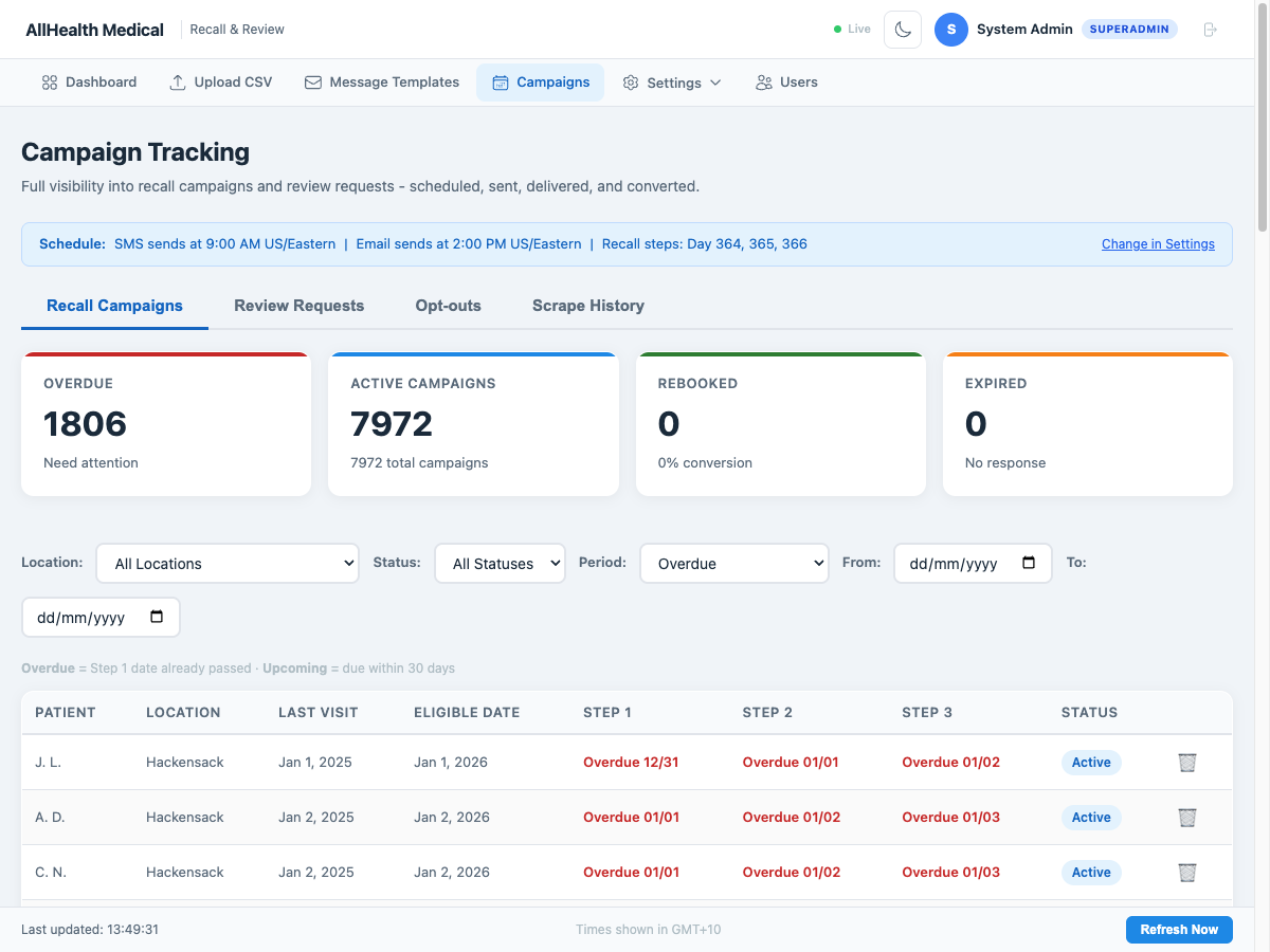 Recall campaign tracking