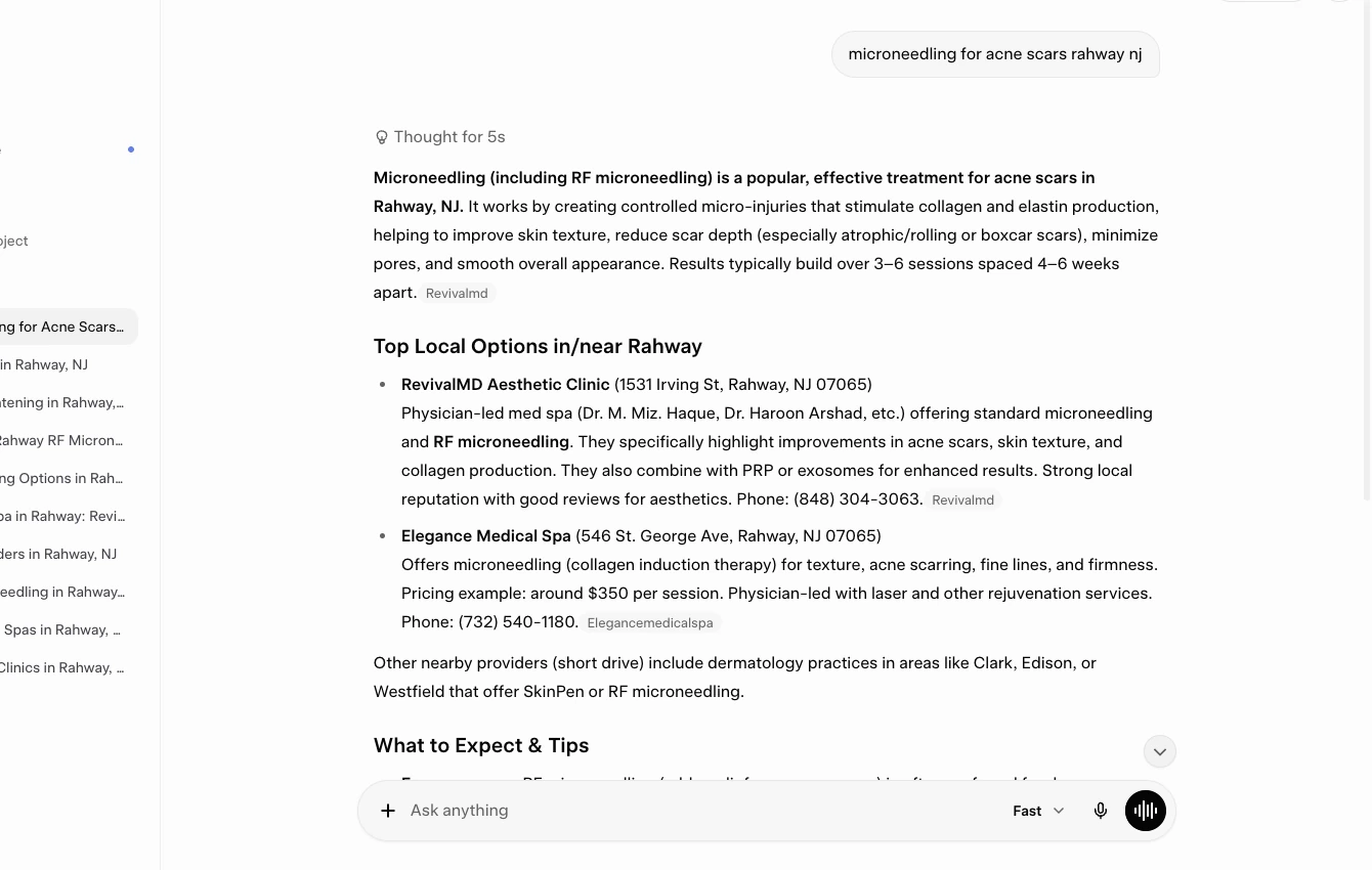 Grok response citing RevivalMD for microneedling for acne scars rahway nj