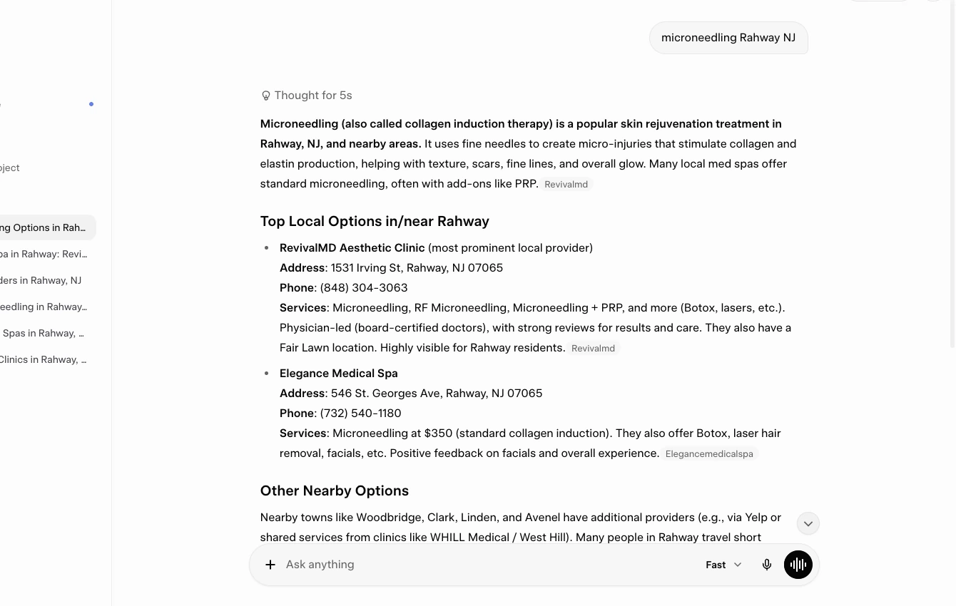 Grok response citing RevivalMD for microneedling Rahway NJ