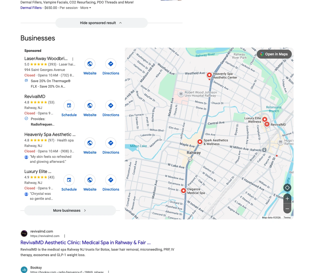 Classic Google (Map Pack + Organic) response citing RevivalMD for RF microneedling Rahway NJ