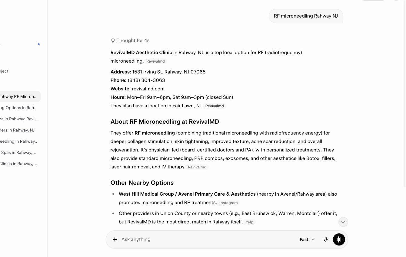 Grok response citing RevivalMD for RF microneedling Rahway NJ